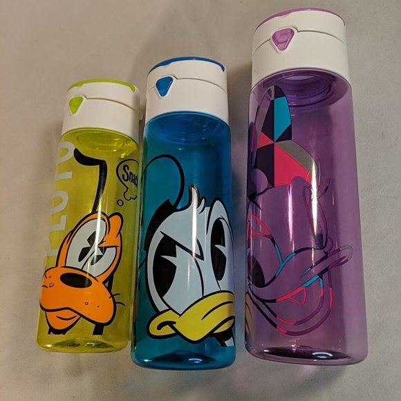 3 Disney Store Colorful Water Bottles Plastic BPA Free Pluto Donald Daisy Travel - Picture 5 of 13